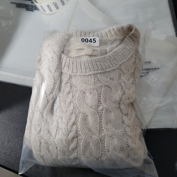 Lucky Brand Mens Cable Knit Crewneck Sweater Tofu Cream Speckled L S761-0018 NEW - Picture 14 of 14